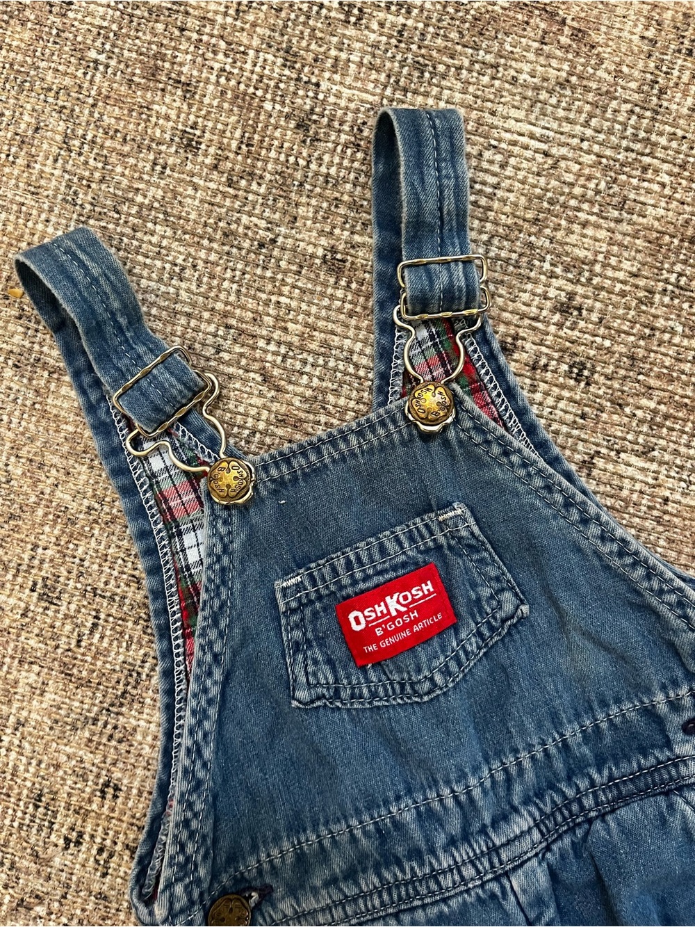 Vintage OshKosh B'Gosh Vestbak Plaid Flannel Line Boys Overalls Blue 18 Mo USA